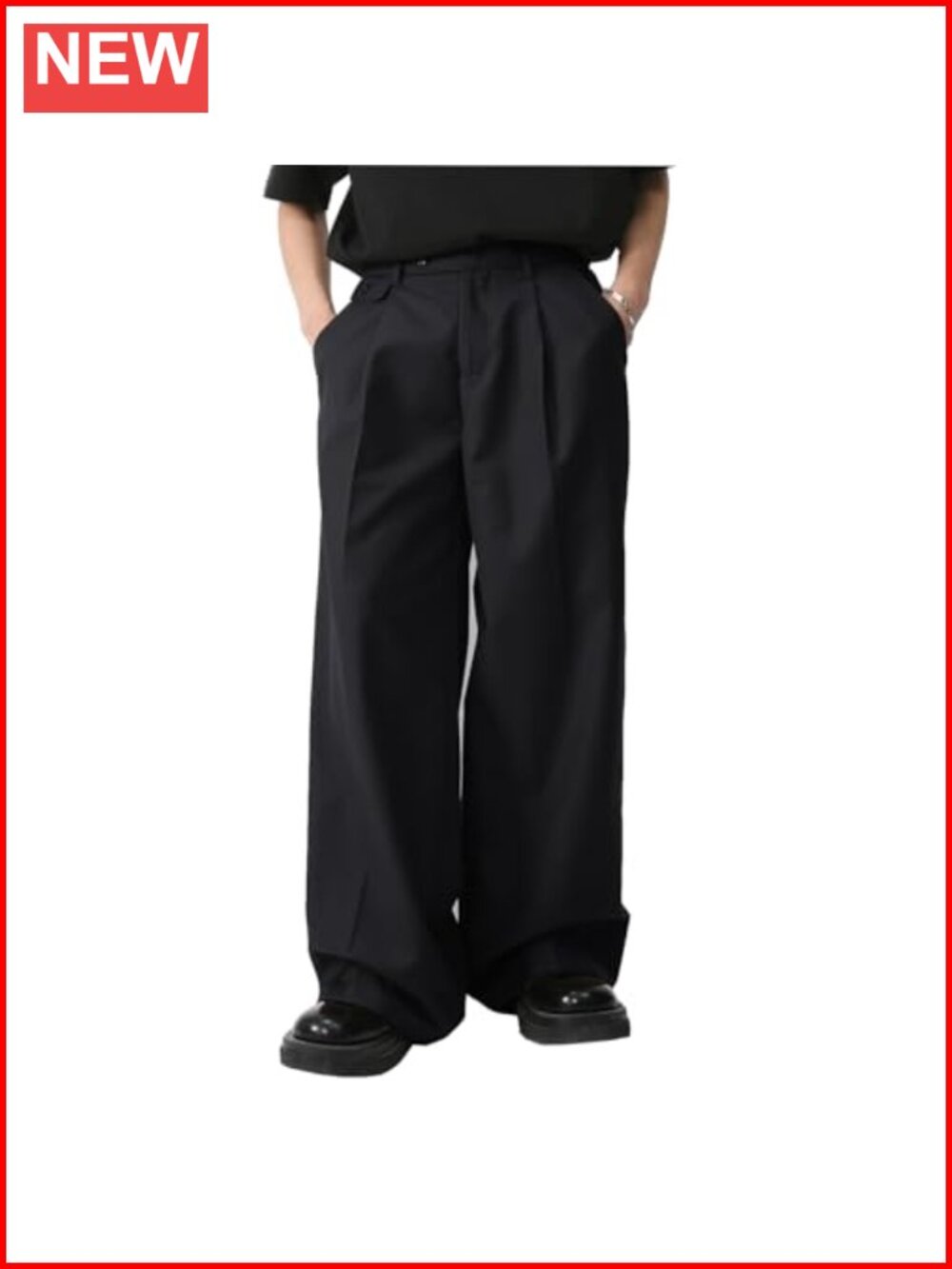 Men's Baggy Pleated Wide Leg Dress Pants Zipper Fly Business Casual